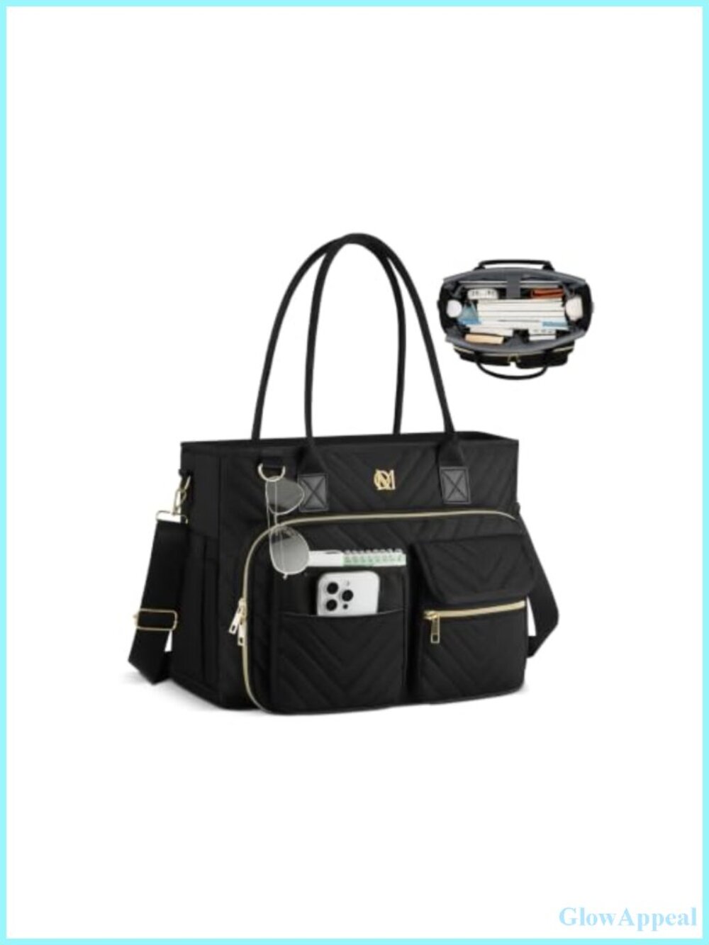 Quilted Polyester Laptop Tote Bag for Women Teacher Work Travel